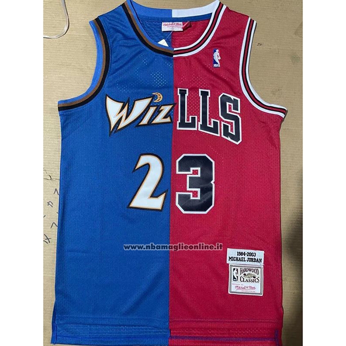 Maglia Chicago Bulls Washington Wizards Michael Jordan #23 Split Blu Rosso